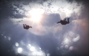 white clouds, sky, jumping, skydiving HD wallpaper