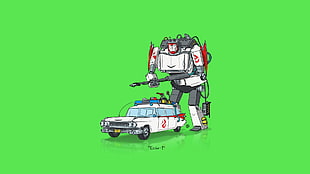 Ghostbuster transformer illustration, car, Transformers, minimalism