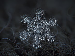 clear glass snow flake deco, snowflakes, photography HD wallpaper