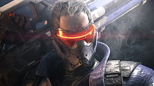 man with orange and gray mask character illustration, Soldier  76 (Overwatch), Overwatch, 3D, render