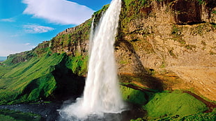 waterfalls near mountain, nature HD wallpaper