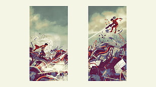 two comic superheroes panel posters, anime, cartoon, Akira HD wallpaper