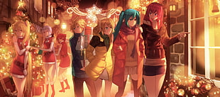 blonde, blue, and red haired female anime characters, Vocaloid, Hatsune Miku, Megurine Luka, Kagamine Len HD wallpaper