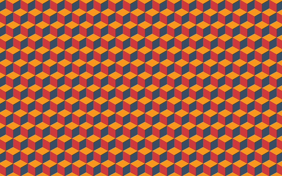 yellow, red, and blue digital wallpaper, optical illusion, cube, pattern, abstract HD wallpaper
