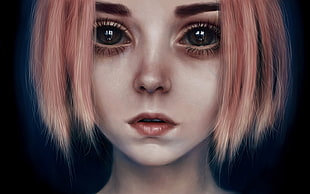 girl with pink short hair and teary eyes vector art