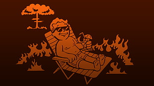 man lying on lounger sketch, Fallout, video games, deck chairs, Vault Boy