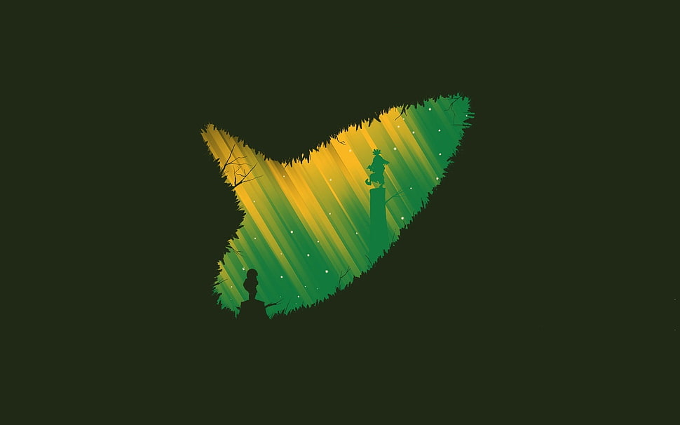 shark-shape green and yellow illustration, The Legend of Zelda, The Legend of Zelda: Ocarina of Time, minimalism, fantasy art HD wallpaper