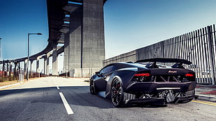 black Lamborghini Aventador HD wallpaper