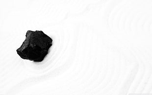 black stone, macro, simple background, minimalism, salt