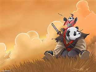 samurai panda illustration, panda