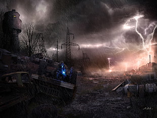 thunder lightning digital wallpaper, apocalyptic, S.T.A.L.K.E.R., video games HD wallpaper