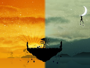 night and day illustration HD wallpaper