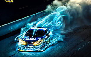 Lowe's blue and white stock car illustration
