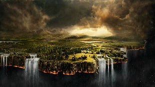 bird's eye view photo of cascading falls, digital art, nature, landscape, waterfall HD wallpaper