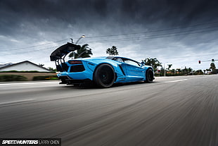 blue coupe, car, Lamborghini, Lamborghini Aventador, LB Works HD wallpaper