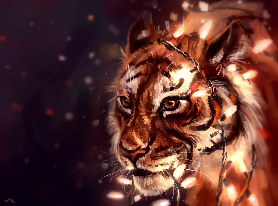orange and black tiger painting HD wallpaper
