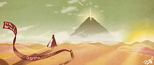 person in red robe on desert digital wallpaper, ultra-wide, video games, Journey (game)