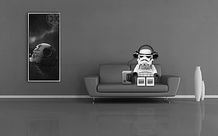 white Storm Tropper on gray sofa HD wallpaper