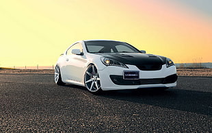 white and black coupe, car