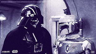 Star Wars Darth Vader and Boba Fett grayscale photo, movies, Star Wars, Star Wars: Episode V - The Empire Strikes Back, Darth Vader