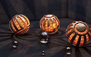 three round orange and gray metal accessories
