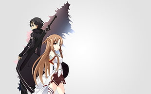 Sword Art Online male and female character wallpaper, Sword Art Online, Kirigaya Kazuto, Yuuki Asuna