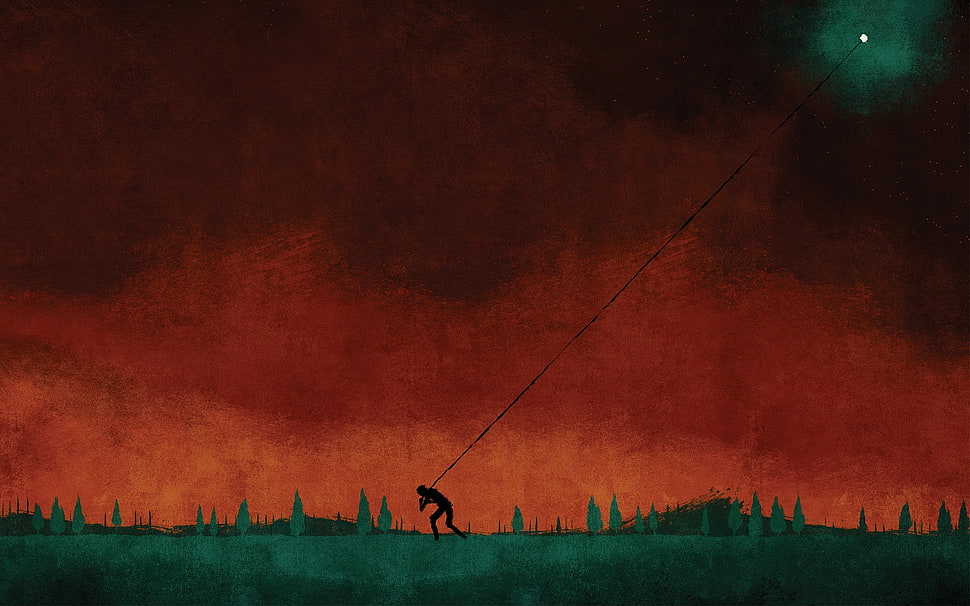 person pulling a string illustration HD wallpaper