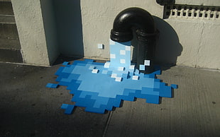 blue and black Minecraft body of water toy, artwork, pixels, digital art, street