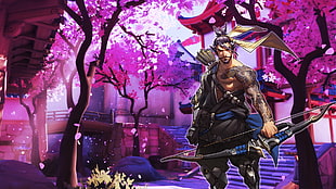 man holding arrow warrior wallpaper, Overwatch, Blizzard Entertainment, livewirehd (Author), Hanzo (Overwatch) HD wallpaper