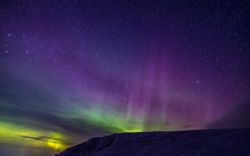 aurora borealis, Glow, Stars, Night HD wallpaper