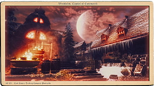 water fountain near house poster, The Elder Scrolls V: Skyrim, cards HD wallpaper
