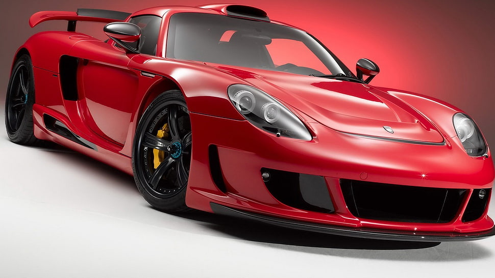red and black convertible coupe, Porsche Carrera GT, car, red cars HD wallpaper