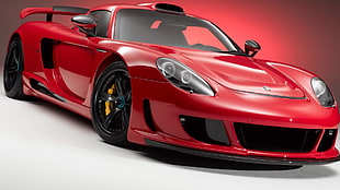 red and black convertible coupe, Porsche Carrera GT, car, red cars