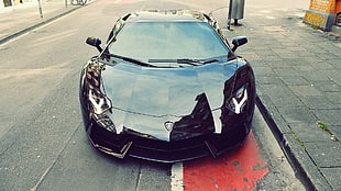 black sports car, car, Lamborghini Aventador, Lamborghini, black cars