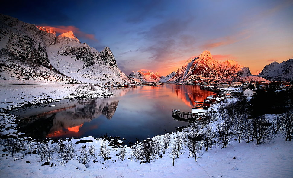 landscape photography of body of water surrounded with mountains, Norway, winter, nature, landscape HD wallpaper