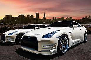 white Nissan GT-R coupe, Nissan GT-R