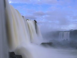 photo of two waterfalls HD wallpaper