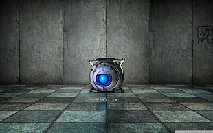 round gray and blue robot, video games, sphere, robot, Portal (game) HD wallpaper