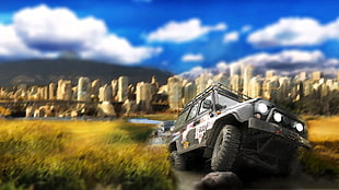 gray and white SUV, offroad, cityscape, vehicle