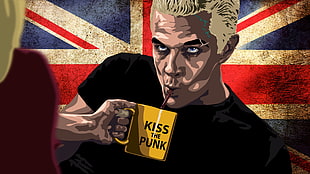illustration of man in black top, Buffy the Vampire Slayer, quote, Spike (character), flag HD wallpaper