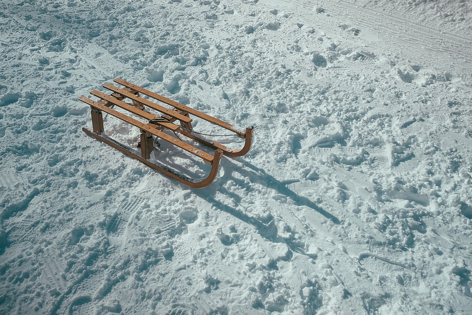 brown wooden sled, Sled, Snow, Winter HD wallpaper