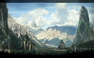 mountain with tress photo, nature, clouds, mountains, forest