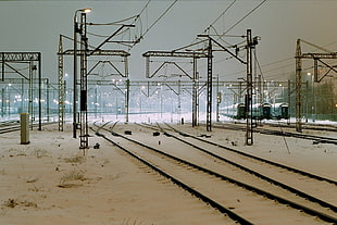 railway system, snow, train, train station HD wallpaper