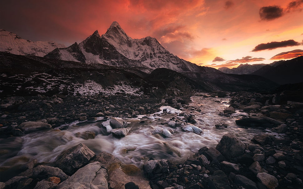 mountains and river HD wallpaper