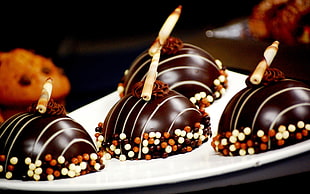 chocolate coated cakes served on white ceramic plate