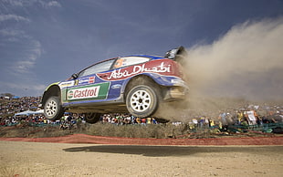 red and blue rally car, car, rally cars HD wallpaper