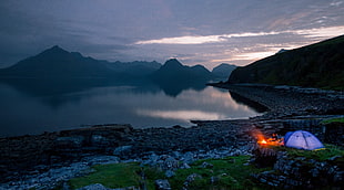 landscape photography of dome tent near on body of water, Elgol, Scotland, camping, tent