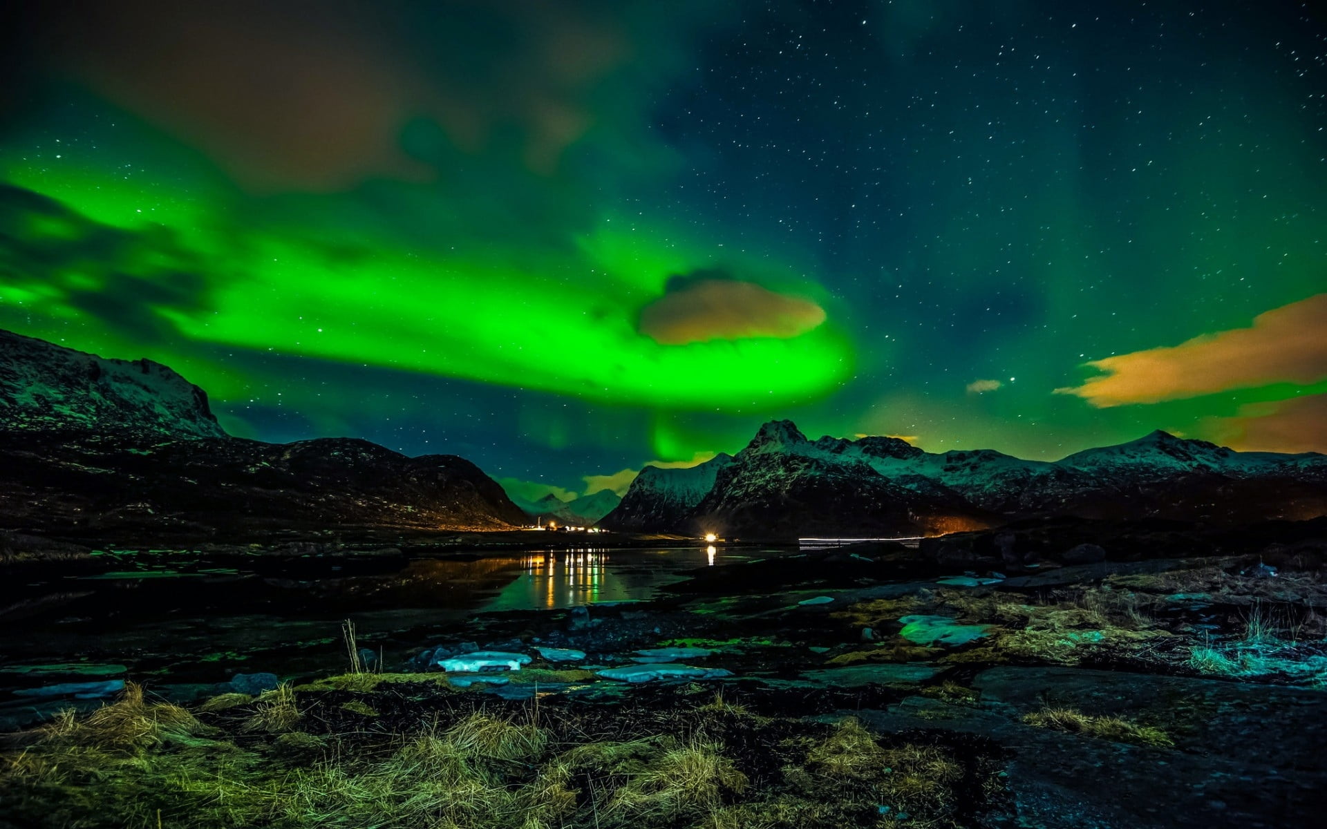 1366x768 Resolution Aurora Borealis Lofoten Islands Norway Polar