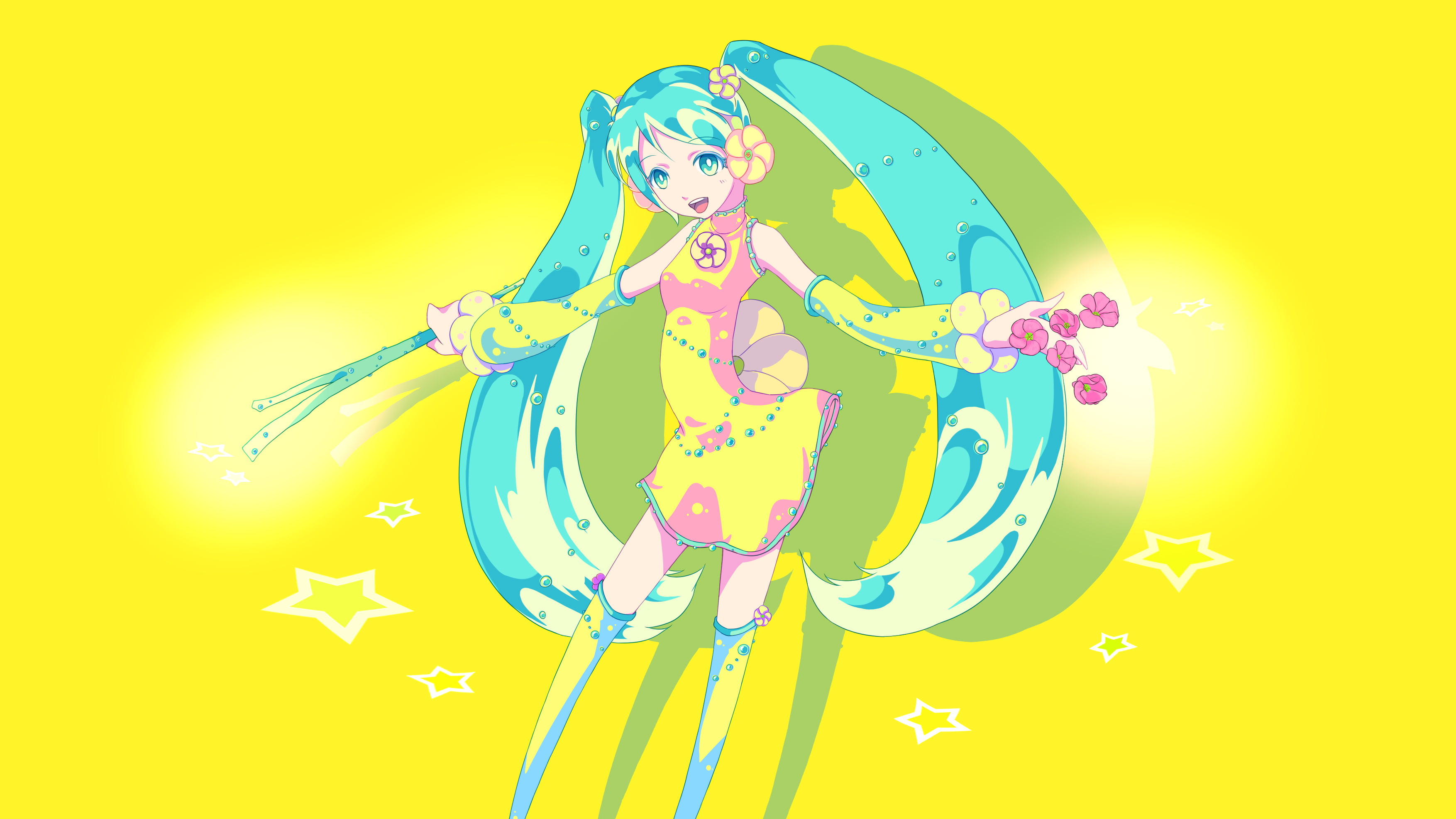 Anime girl with blue hair and yellow dress - wide 5