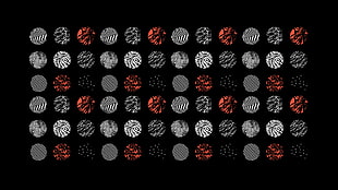 black, red, and gray polka-dot graphic wallpaper
